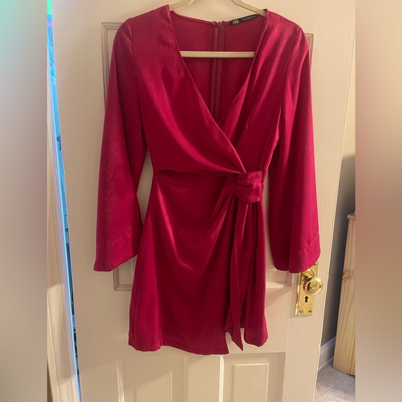 ZARA Pink Satin Wrap Dress Medium NWT 8955/608 - Picture 4 of 4